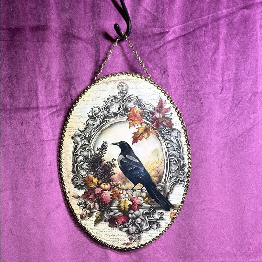 Vintage Hand Made Raven Flue Cover Frame
